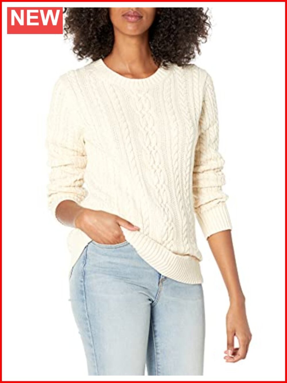 Cotton Cable Knit Crewneck Pullover Sweater Regular Fit Long Sleeve